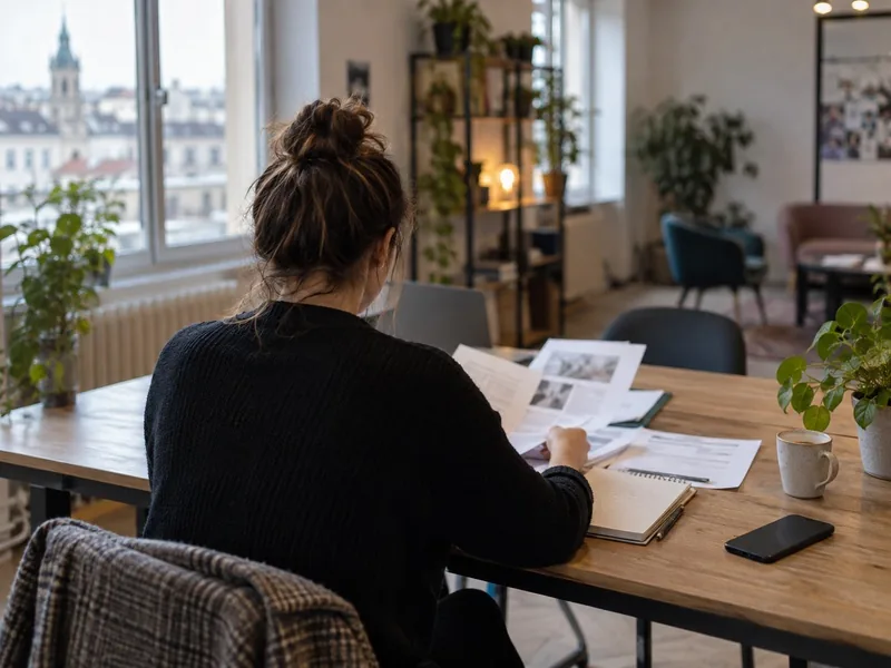 Jeune professionnel vu de dos dans un espace de coworking français, triant des prospects qualifiés avant ses appels.